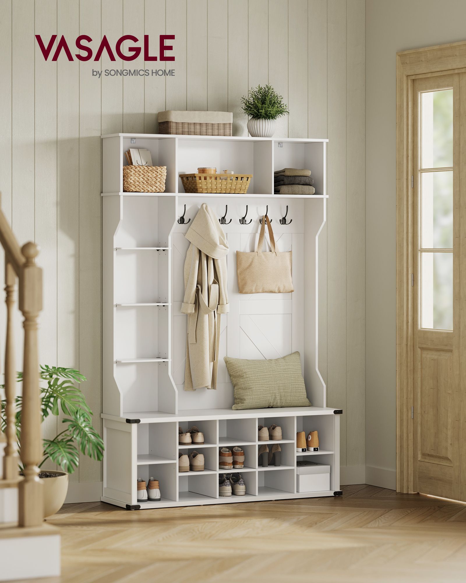 Bekleidungsregal mit Schuhregal im Landstil Wolkwit