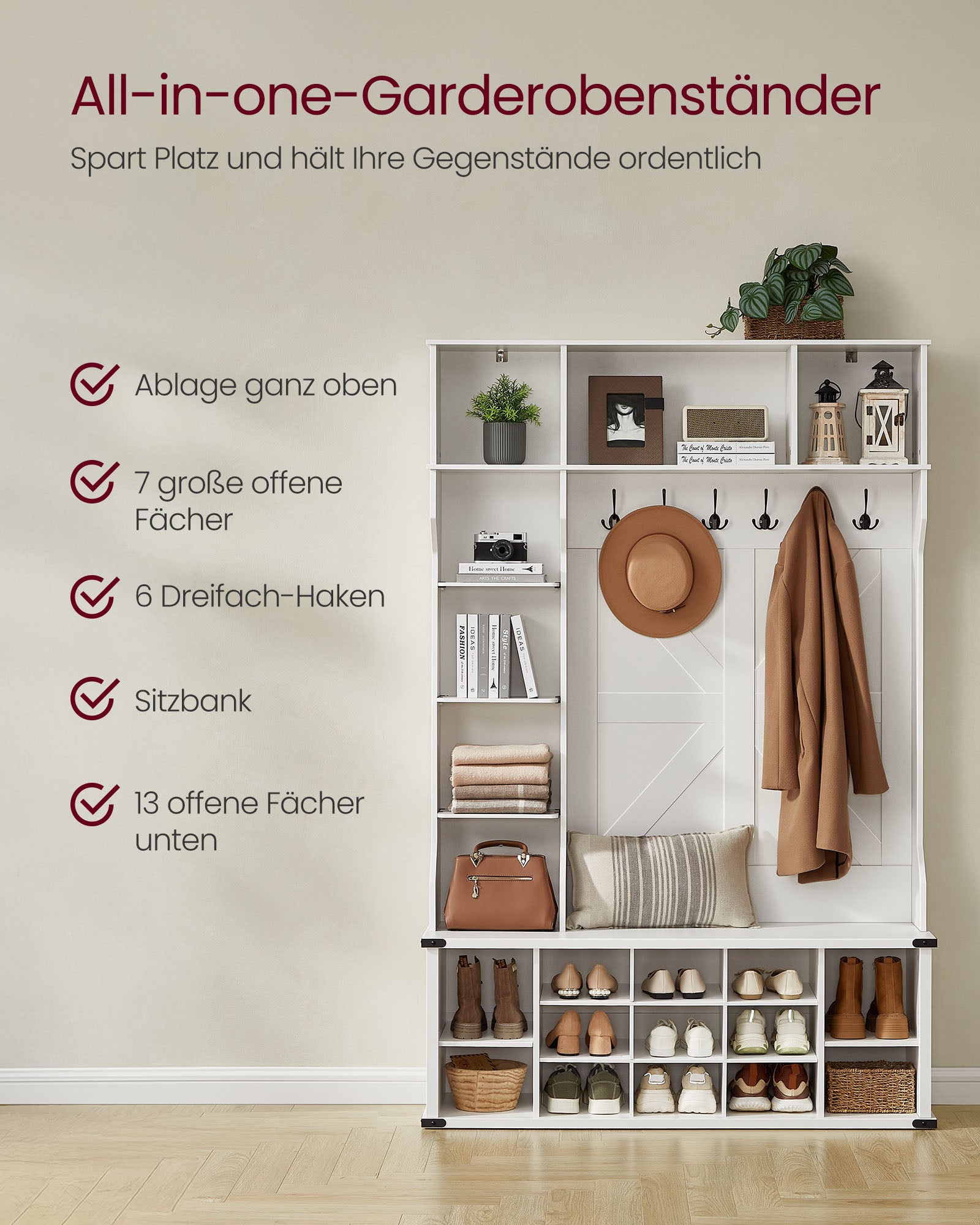 Bekleidungsregal mit Schuhregal im Landstil Wolkwit