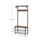 Kleiderregal - Schuhregal - mit Sitz - 5 abnehmbare Haken - Industrial