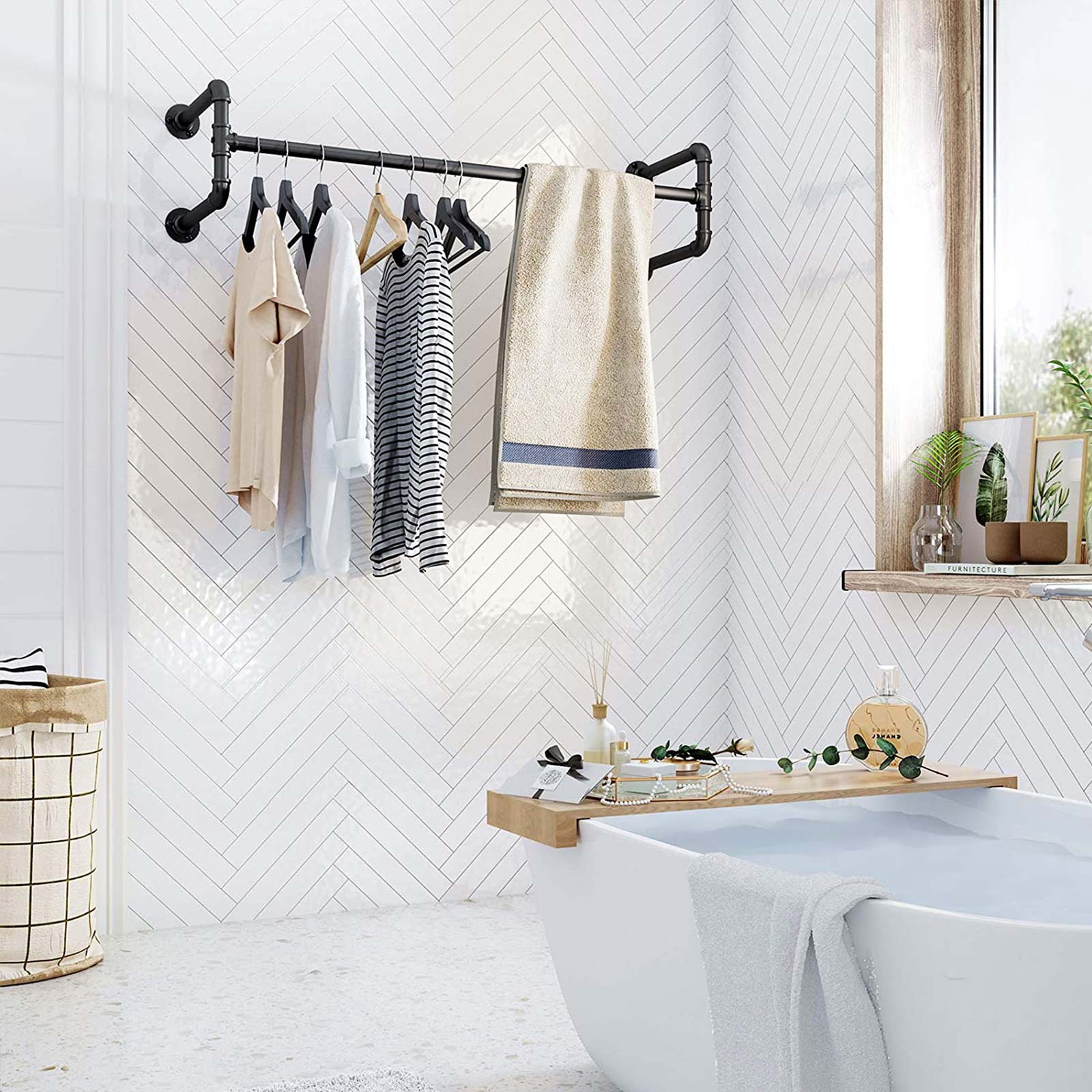 Bekleidungsregal - Industrie - Set von 2 Kleidungsstangen - Schwarz