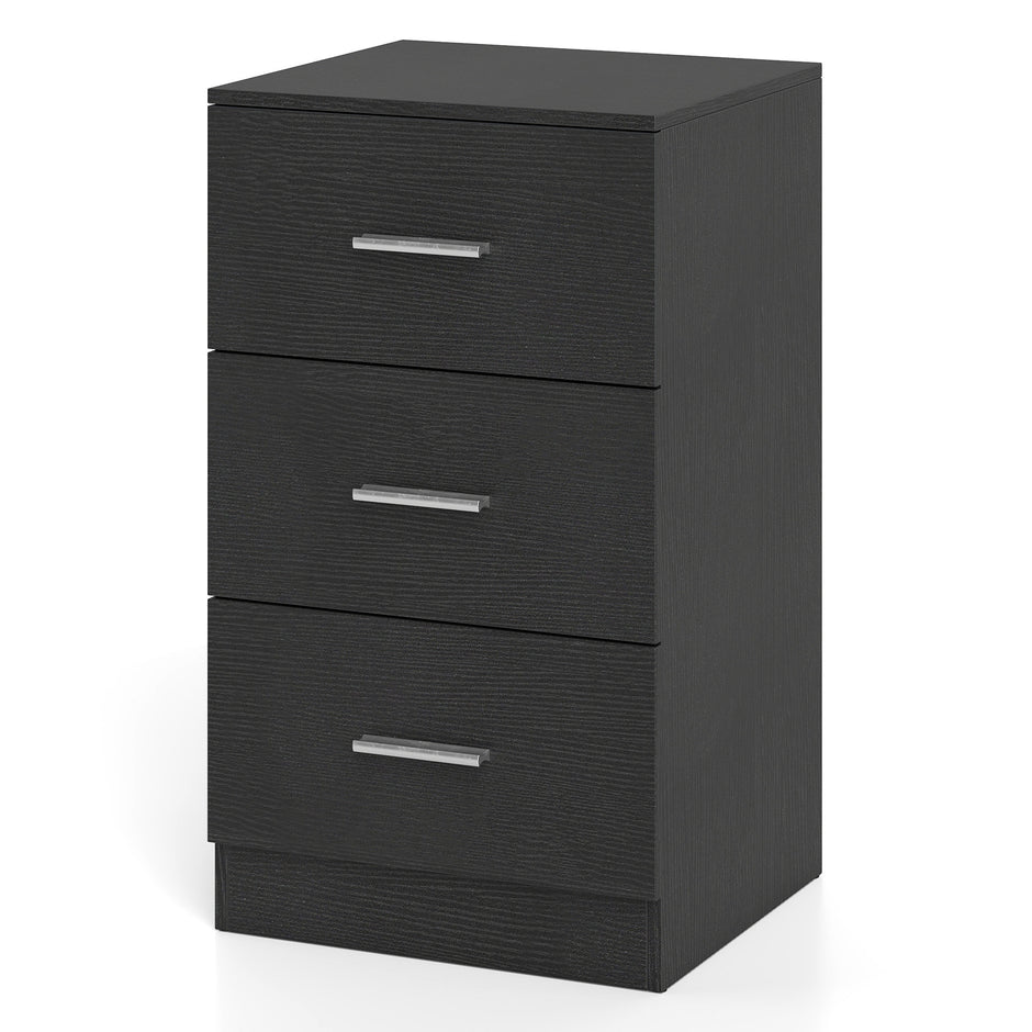 Sängbord – sängskåp byrå med lådor spånskiva – 3 38 x 67 x 35 cm – Svart