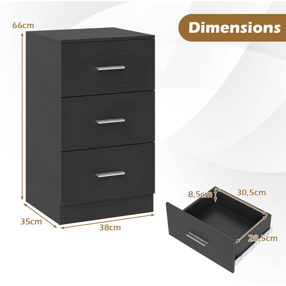 Sängbord – sängskåp byrå med lådor spånskiva – 3 38 x 67 x 35 cm – Svart