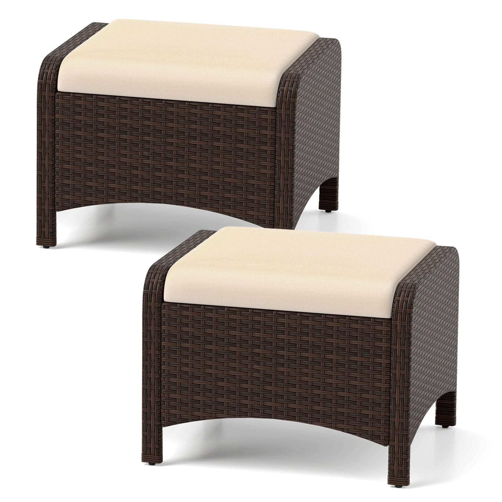 pack – fotpallar i PE rattan trädgårdspallar med avtagbara sittkuddar metallkonstruktion – 2 – Beige