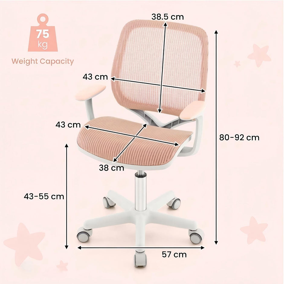 Höjdjusterbar – barnstol med sätesbroms Ergonomisk skrivbordsstol Kontorsstol – Rosa