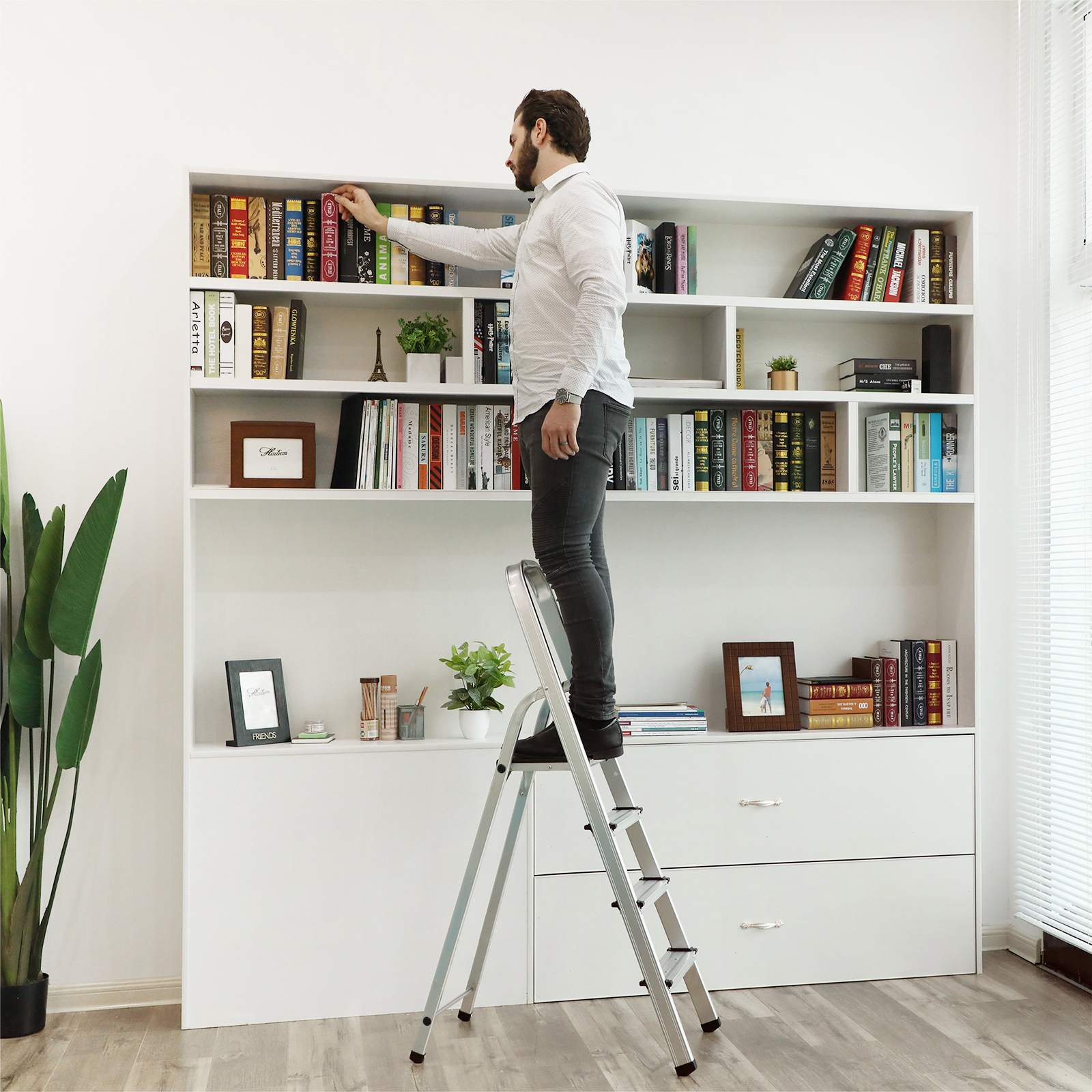 Haushaltsradder - 4 Level - Aluminium - Anti -Slip - Silber