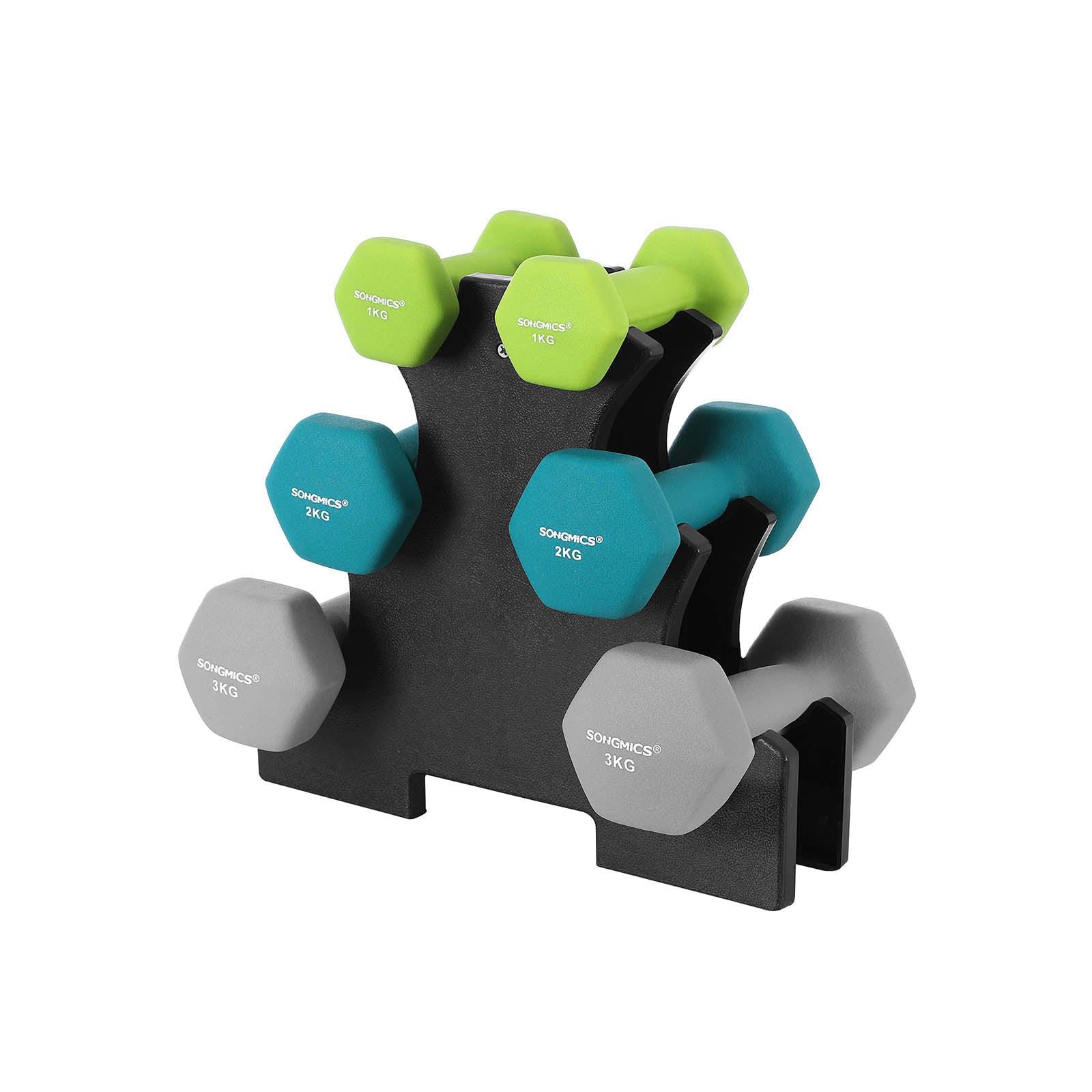 Halter -Set - 6 Hanteln mit Standard - 2 x 1 kg, 2 x 2 kg, 2 x 3 kg