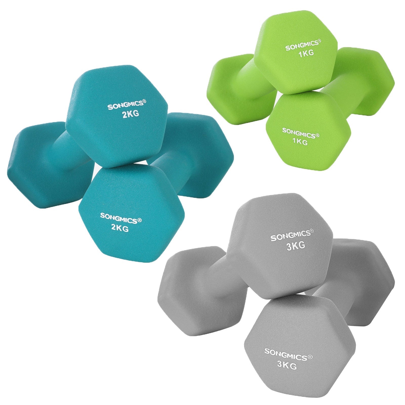 Halter -Set - 6 Hanteln mit Standard - 2 x 1 kg, 2 x 2 kg, 2 x 3 kg