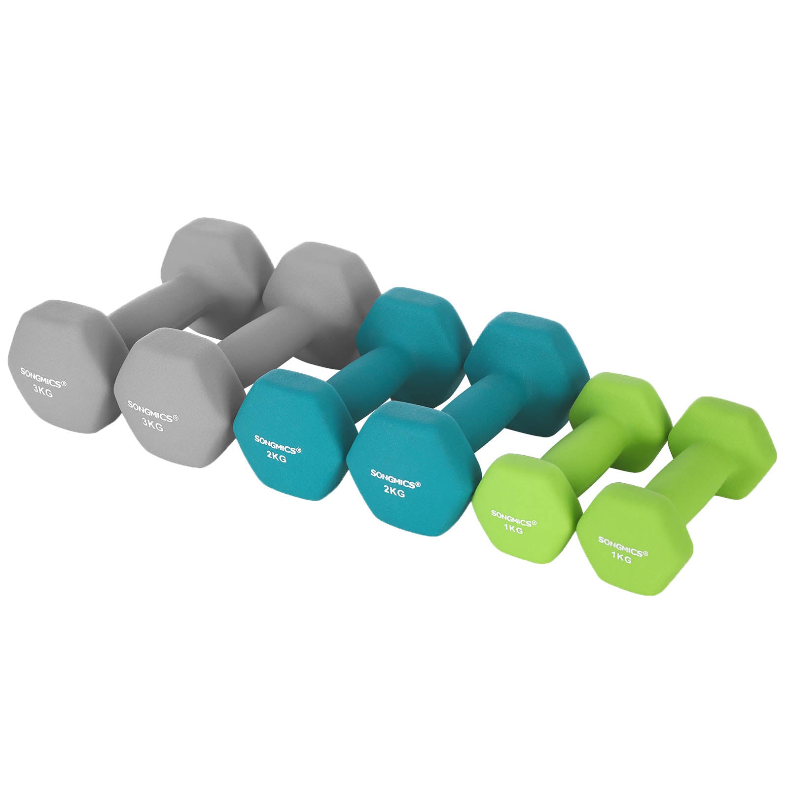 Halter -Set - 6 Hanteln mit Standard - 2 x 1 kg, 2 x 2 kg, 2 x 3 kg