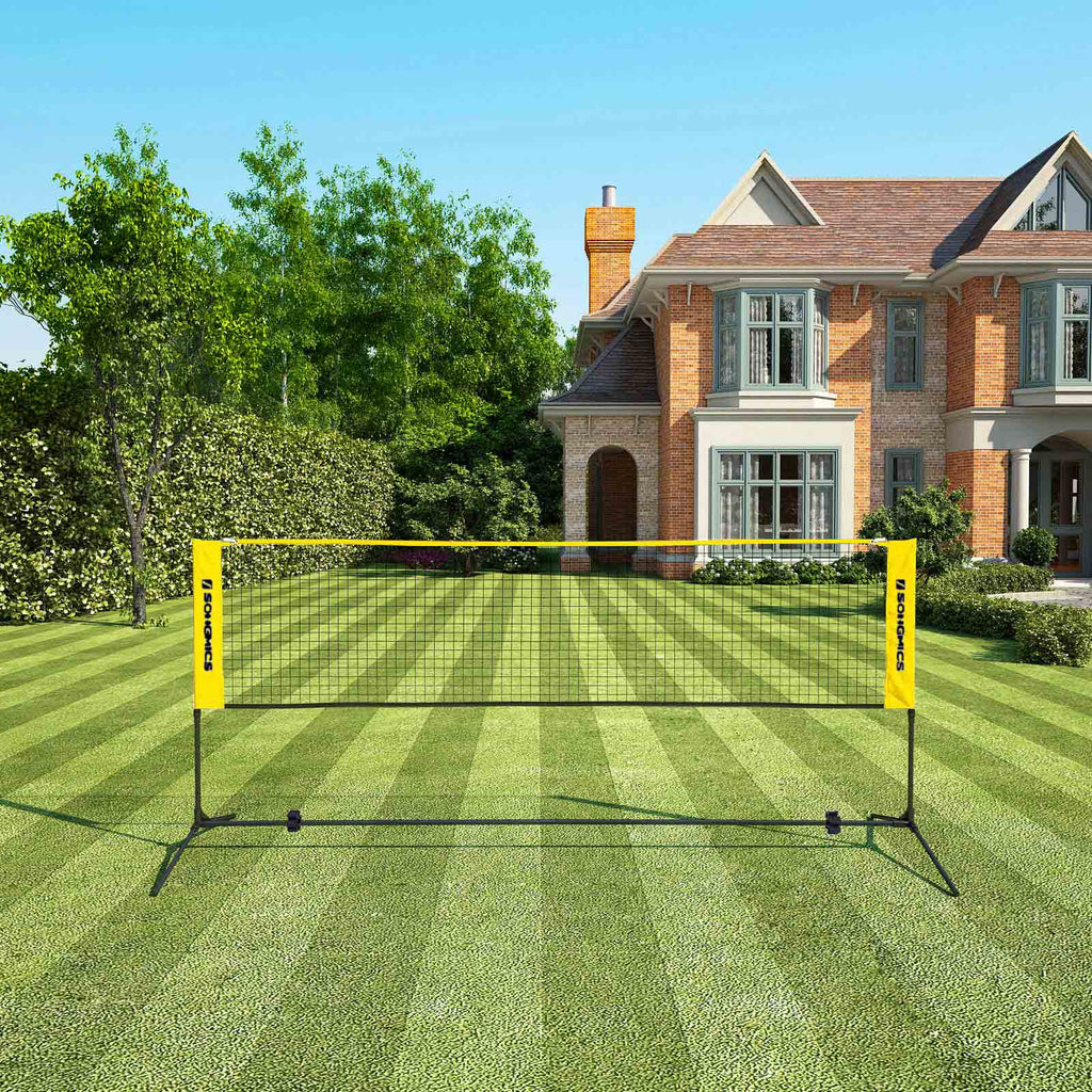 Badmintonnet - Tennisnet - einstellbar - inkl. Rahmen und Tasche - Gelb