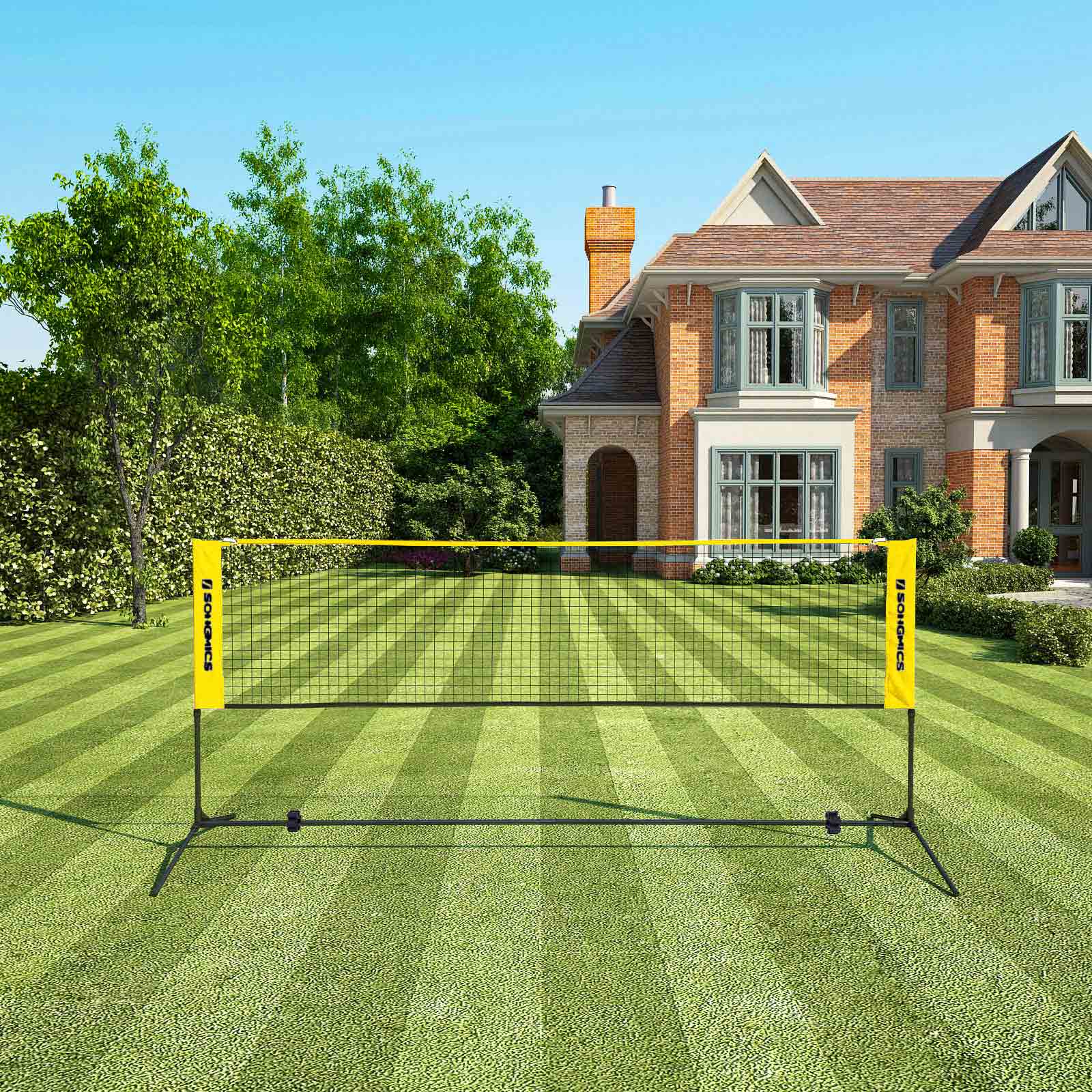 Badmintonnet - Tennisnet - einstellbar - inkl. Rahmen und Tasche - Gelb