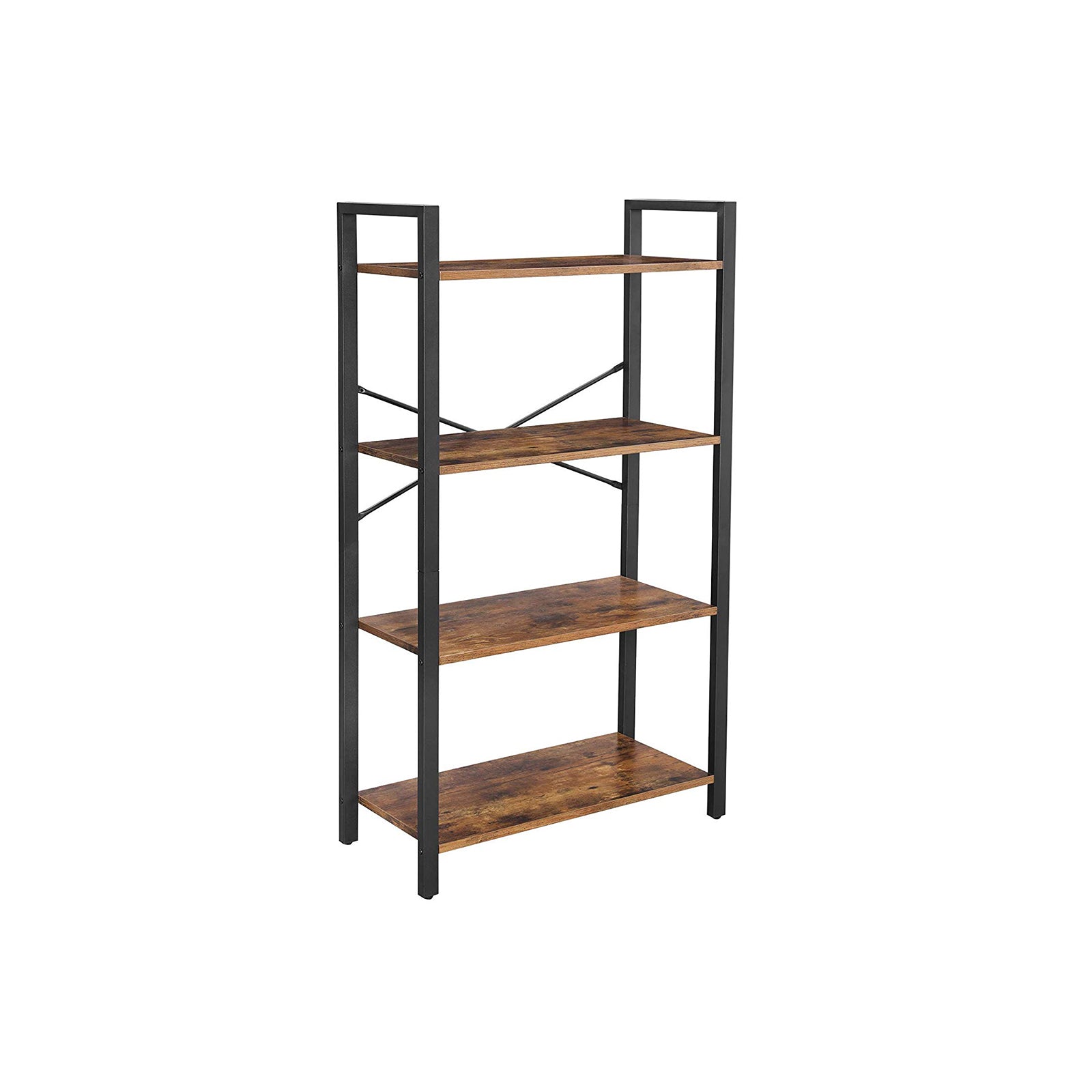 Bücherregal - 4 Level - Lagerregal mit Stahlrahmen - 120 cm hoch - braun/schwarz