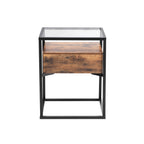 Nachttisch - Beistelltisch mit Glas und Schubladen - Vintage -Design - braun/schwarz