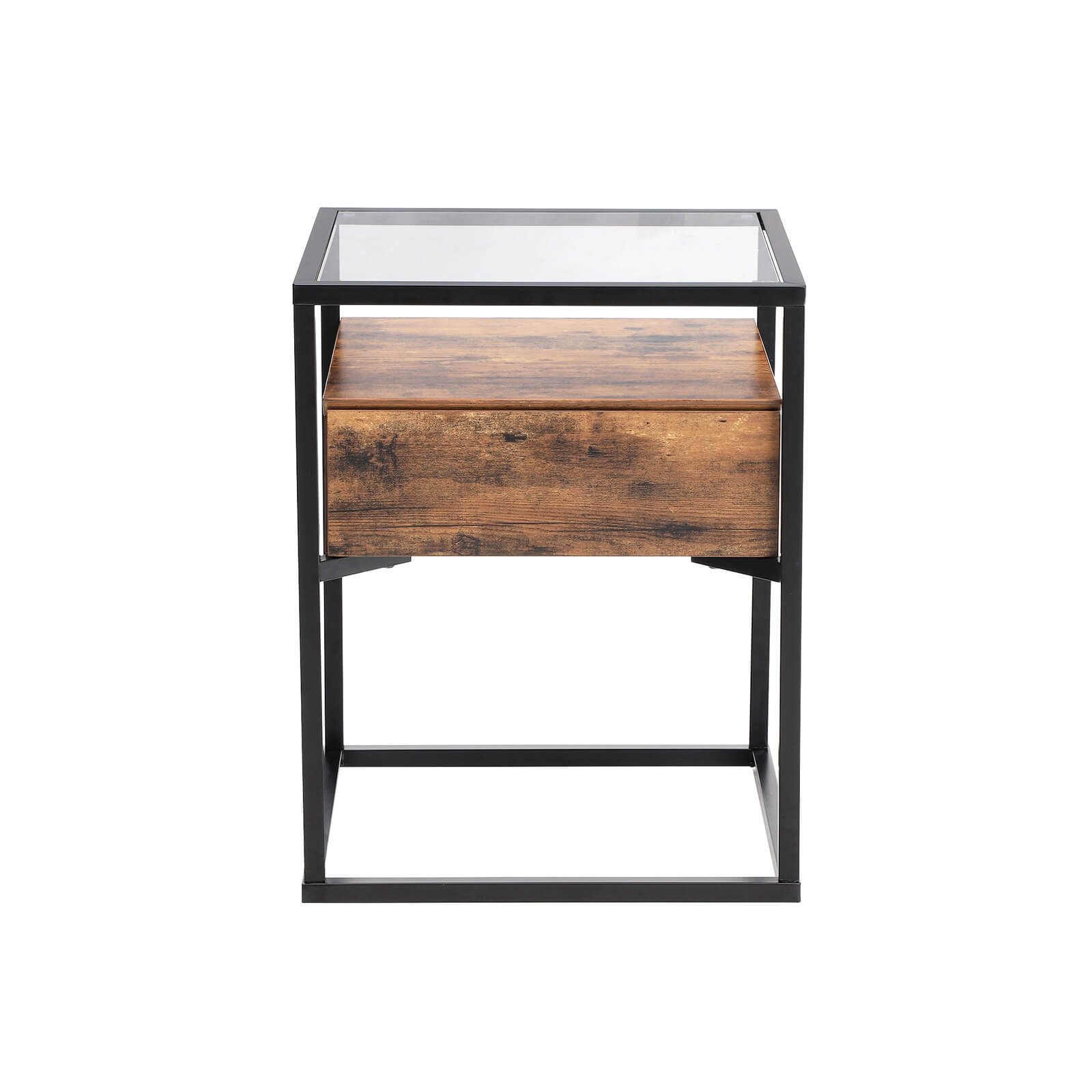 Nachttisch - Beistelltisch mit Glas und Schubladen - Vintage -Design - braun/schwarz