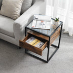 Nachttisch - Beistelltisch mit Glas und Schubladen - Vintage -Design - braun/schwarz