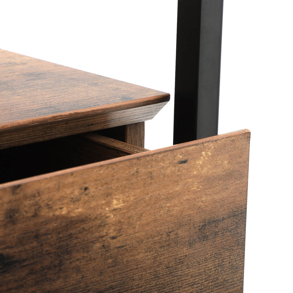 Nachttisch - Beistelltisch mit Glas und Schubladen - Vintage -Design - braun/schwarz