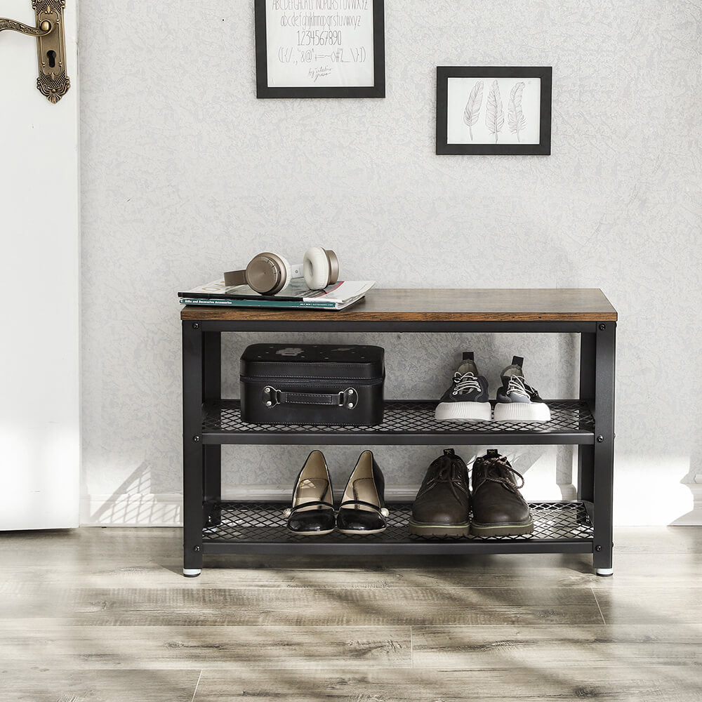Schuhbank - 2 Regale - 73 x 30 x 45 cm - braun/schwarz