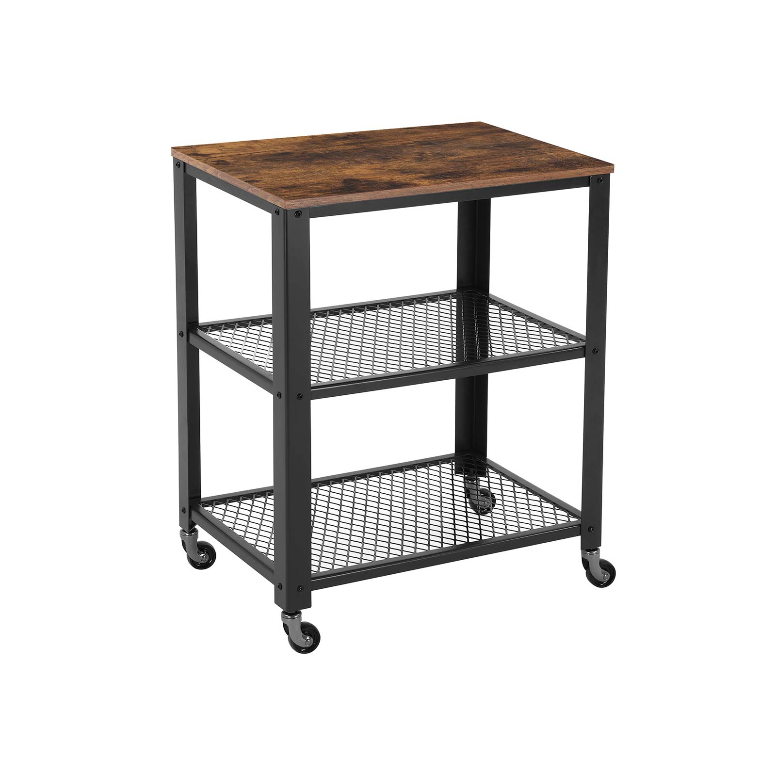 Seitentisch - Trolley - 3 Regale - auf Rädern - Industrial - Brown
