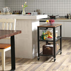 Seitentisch - Trolley - 3 Regale - auf Rädern - Industrial - Brown