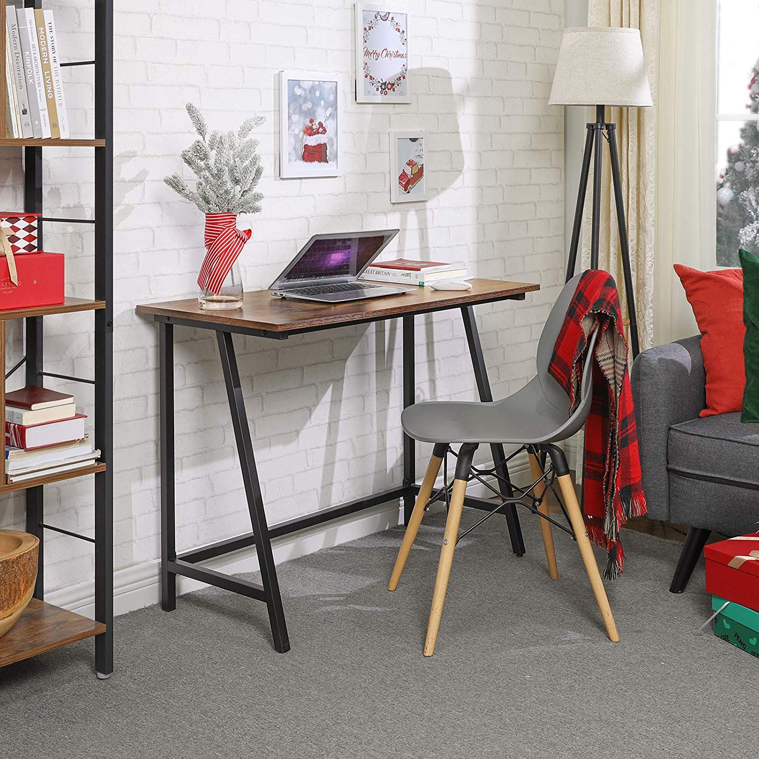 Schreibtisch - Holz Computertisch - Büro und Arbeitstisch - Vintage Brown/Schwarz