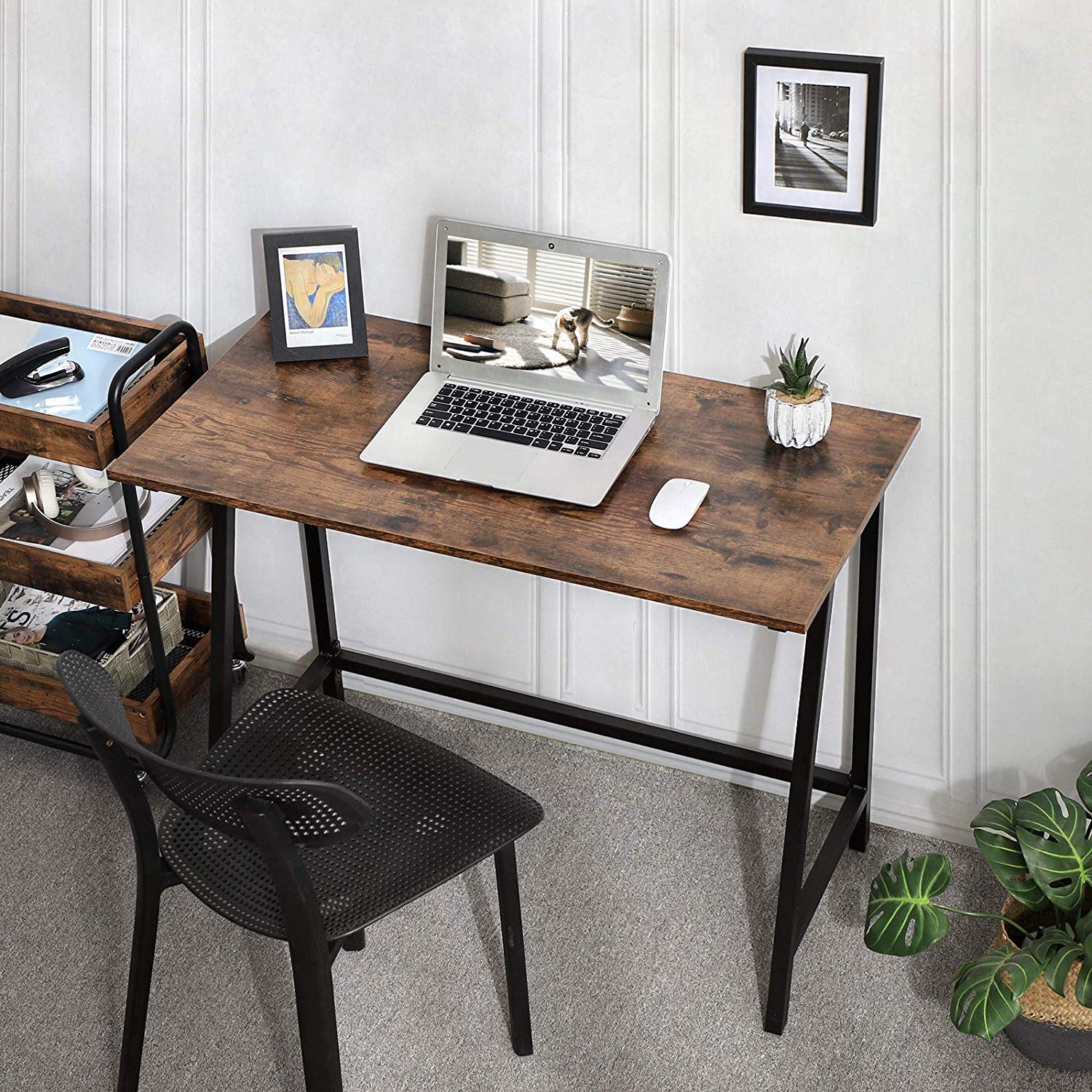 Schreibtisch - Holz Computertisch - Büro und Arbeitstisch - Vintage Brown/Schwarz