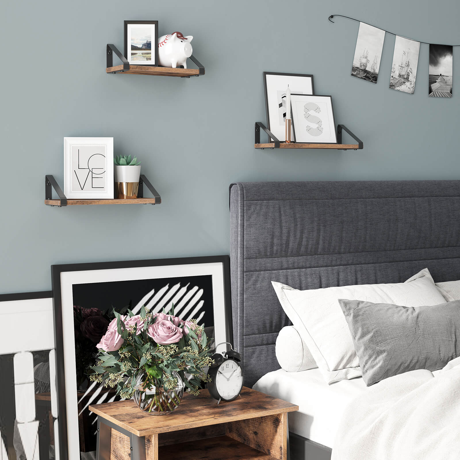 Wandregale Set von 3 - schwimmende Bretter - Industrielles Design - Brown