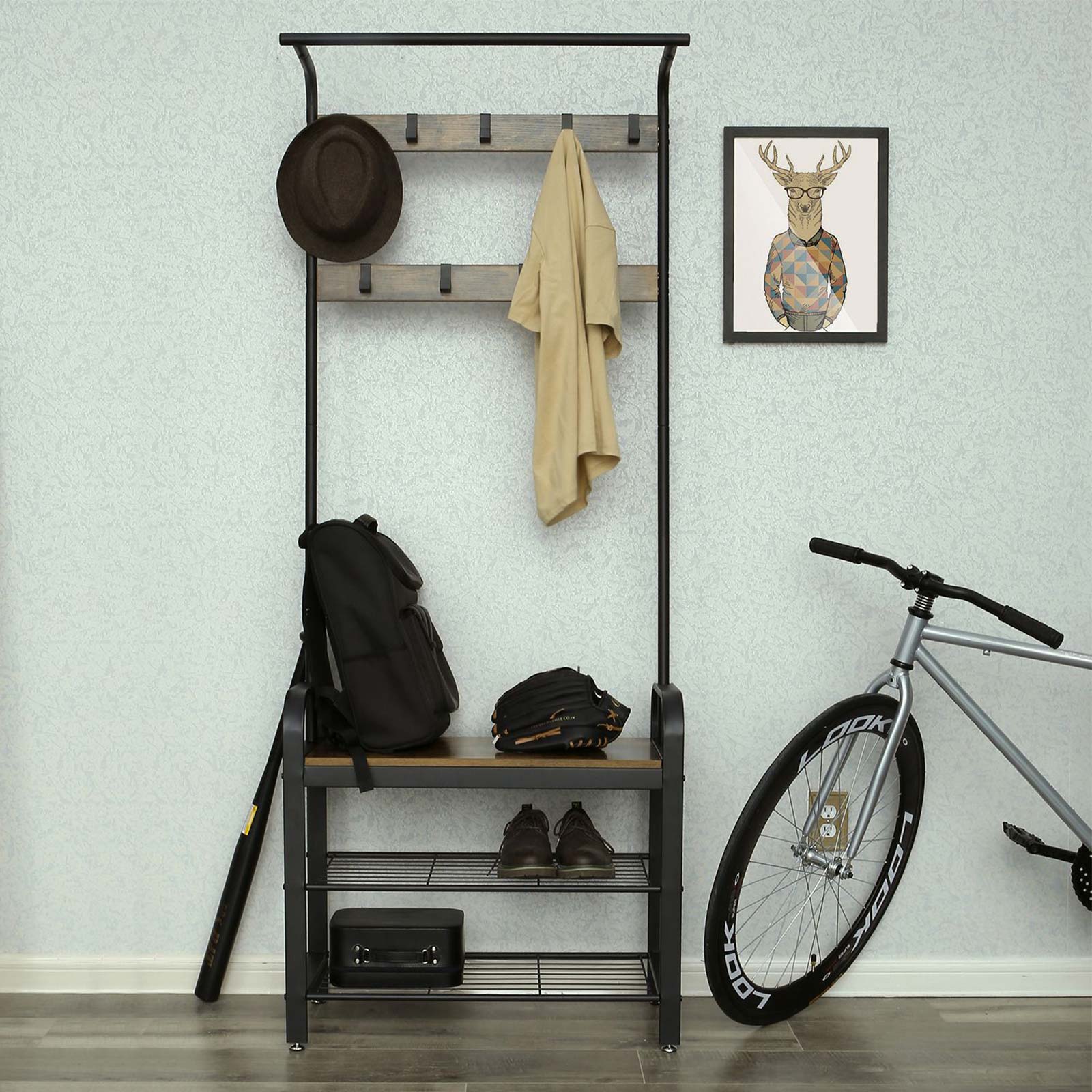 Kleidungsregal - Schuhregal - mit 9 Haken - Industrielles Design