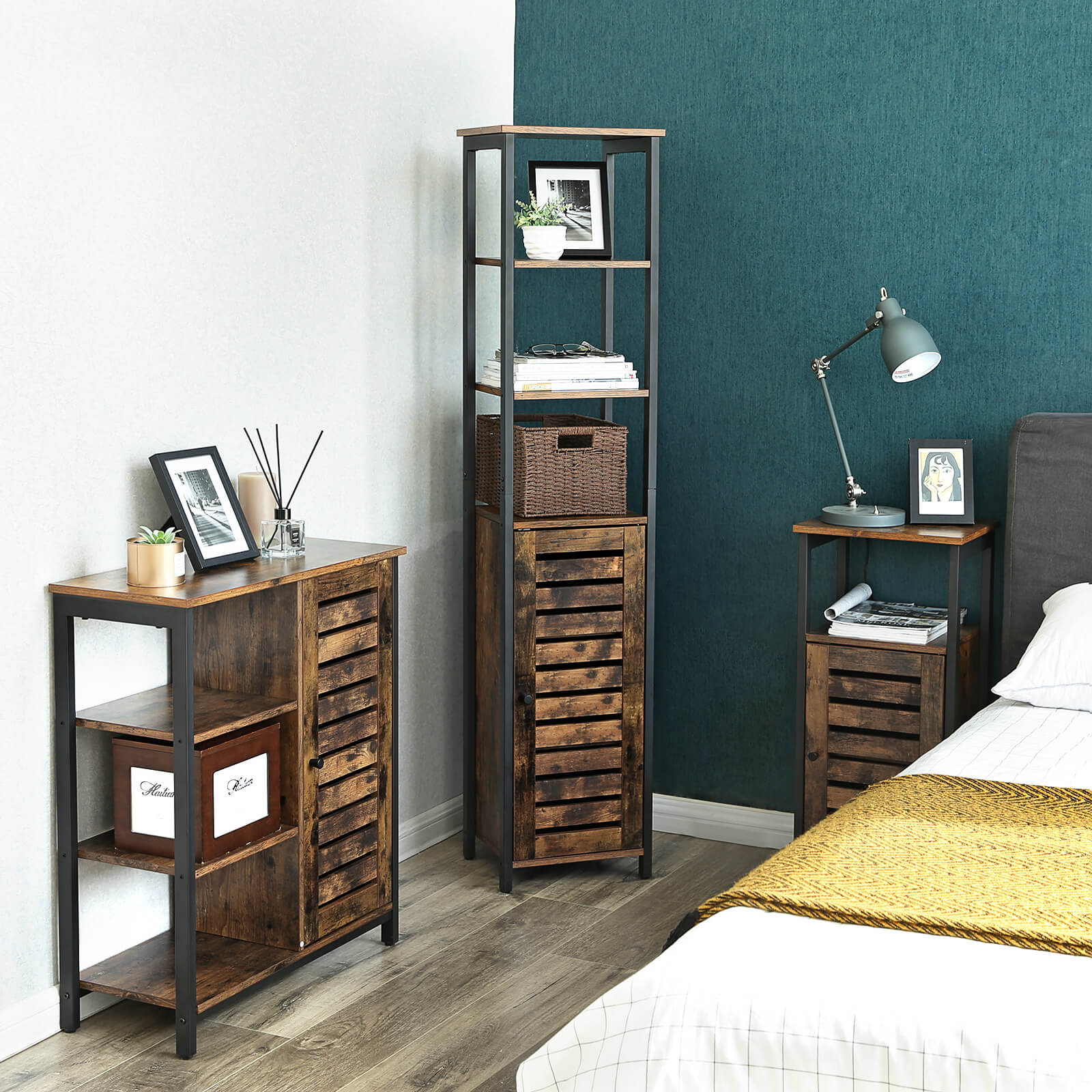 Küchenschrank - schmaler Lagerschrank mit 3 Racks - Industriedesign - Brown