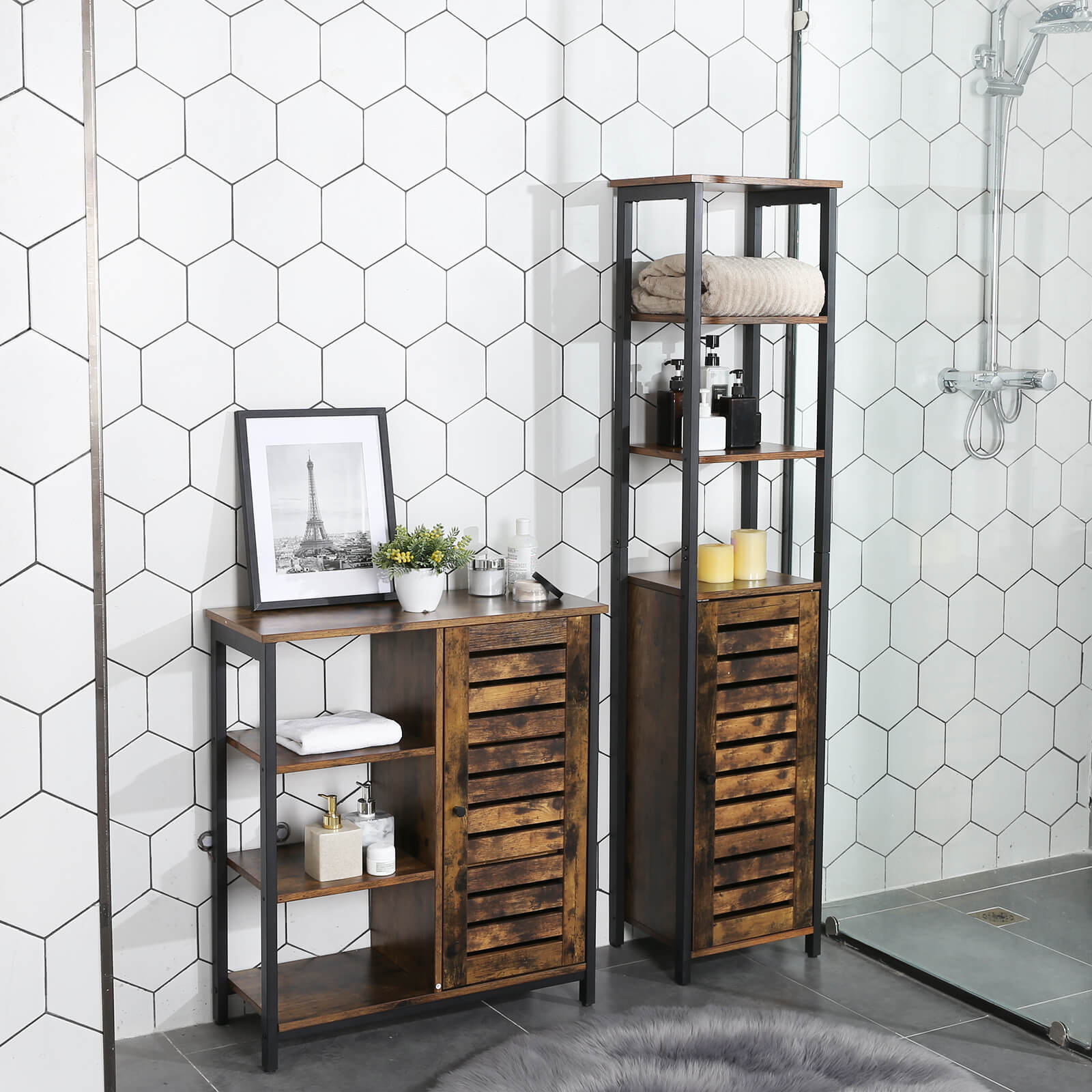 Küchenschrank - schmaler Lagerschrank mit 3 Racks - Industriedesign - Brown