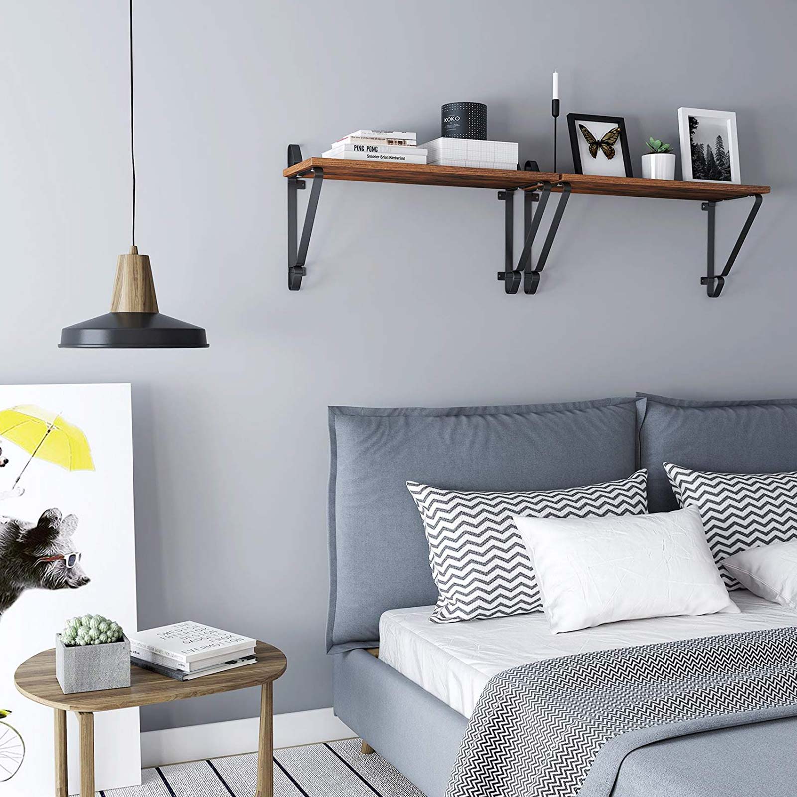 Wandregale Set von 2 - große schwimmende Bretter - rustikales Design - braun/schwarz