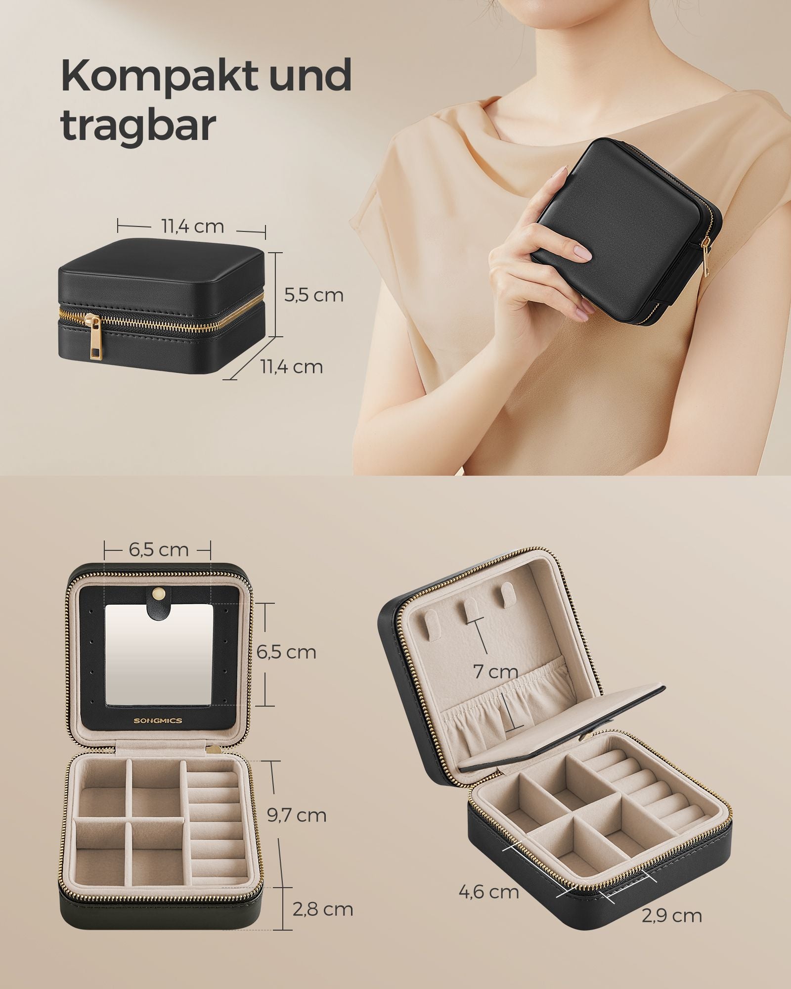 Schmuckschachtel-Mirror-PU-Deckungs-Gift-Ideen-Ink-Black