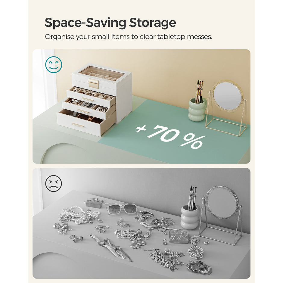 Schmuckschachtel - Schmuckschachtel - mit 4 Levels - mit Glasdeckel - 3 Schubladen - Weiß