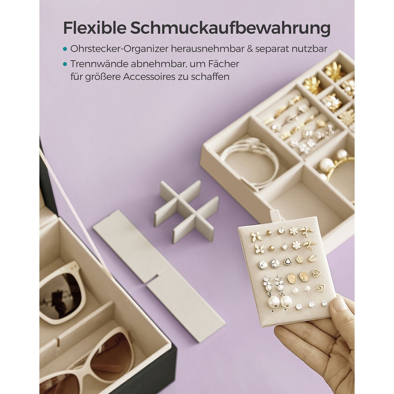 Juwelierschachtel - 2 Level - mit Griff - Flexible Schmucktablett - Schwarz