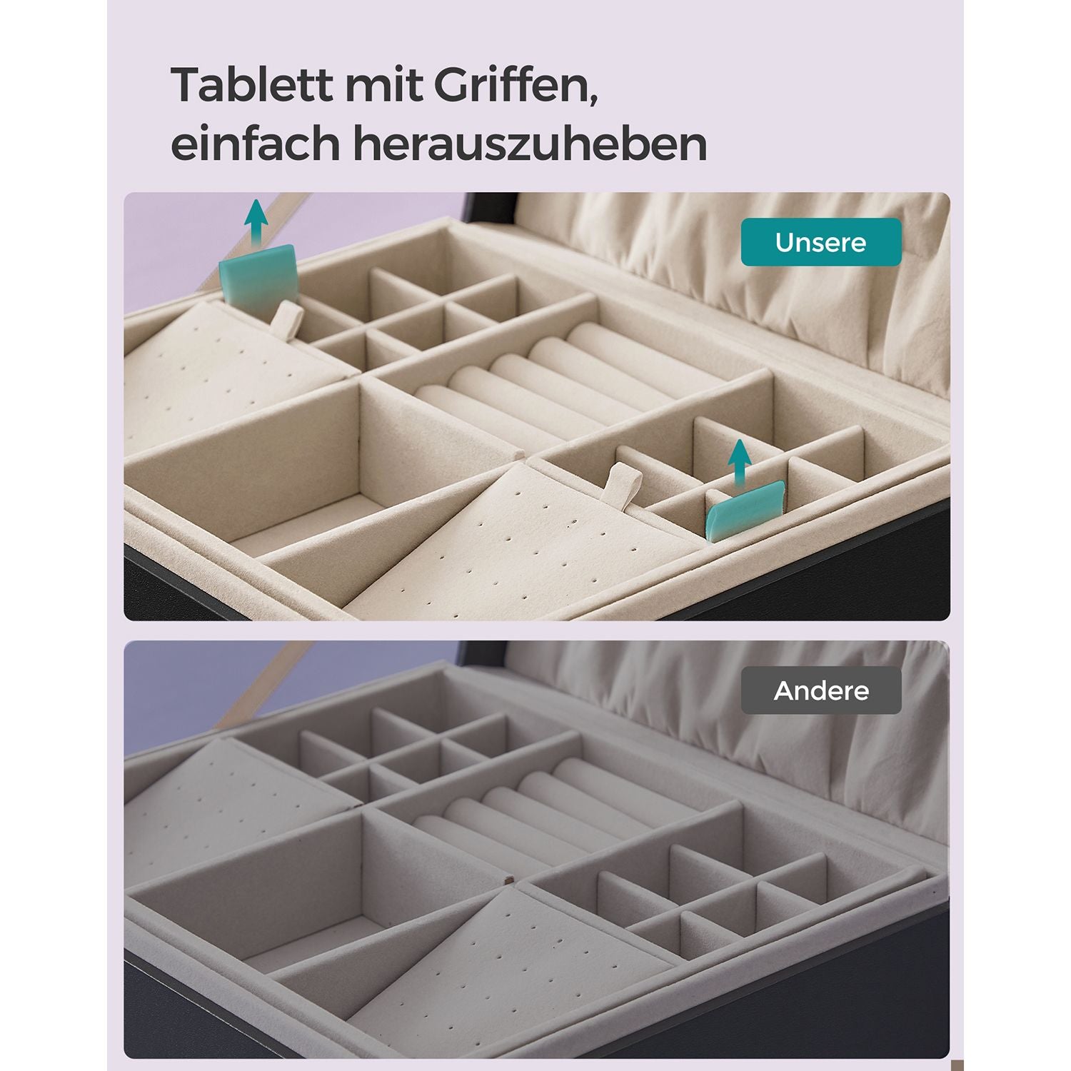 Juwelierschachtel - 2 Level - mit Griff - Flexible Schmucktablett - Schwarz