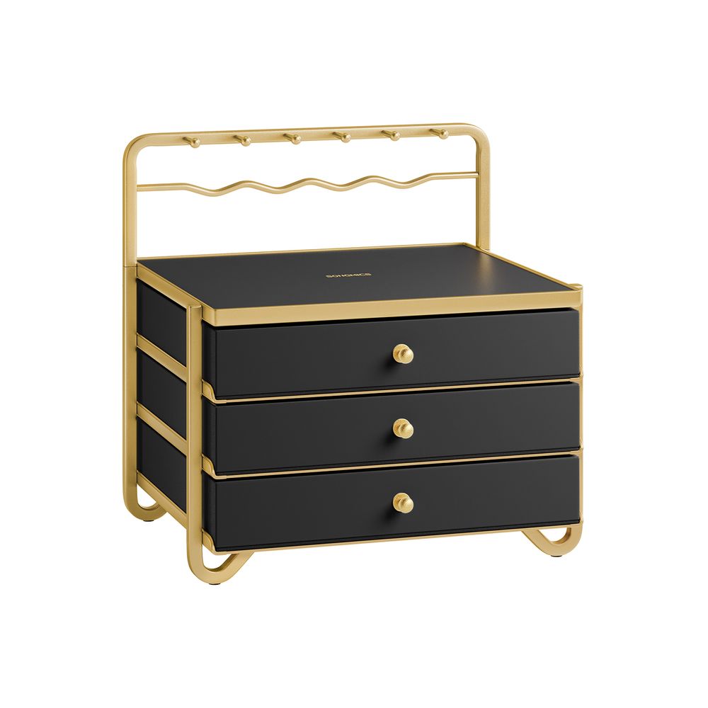 Schmuckschachtel - Schmuckschachtel - 3 Schichten mit Schubladen - schwarzes Gold