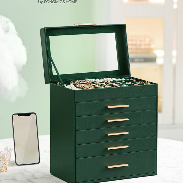 Schmuckschachtel-5 Schubladen-Modern-Bosgroen-Goud