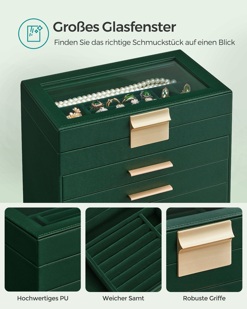 Schmuckschachtel-5 Schubladen-Modern-Bosgroen-Goud