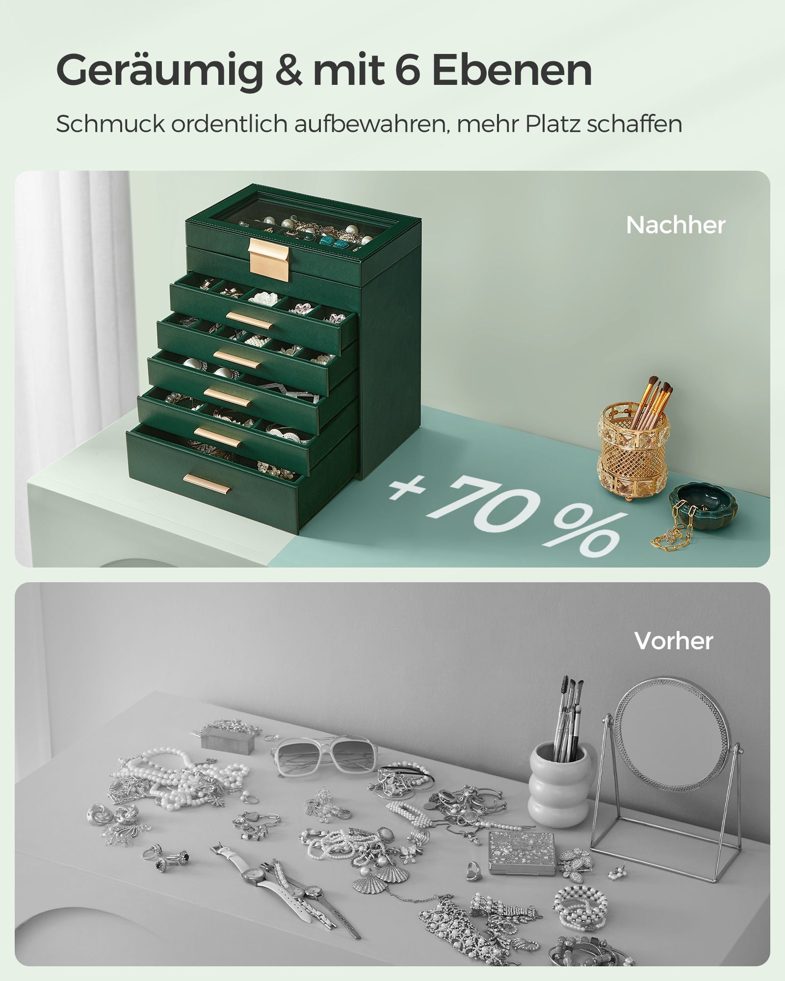 Schmuckschachtel-5 Schubladen-Modern-Bosgroen-Goud