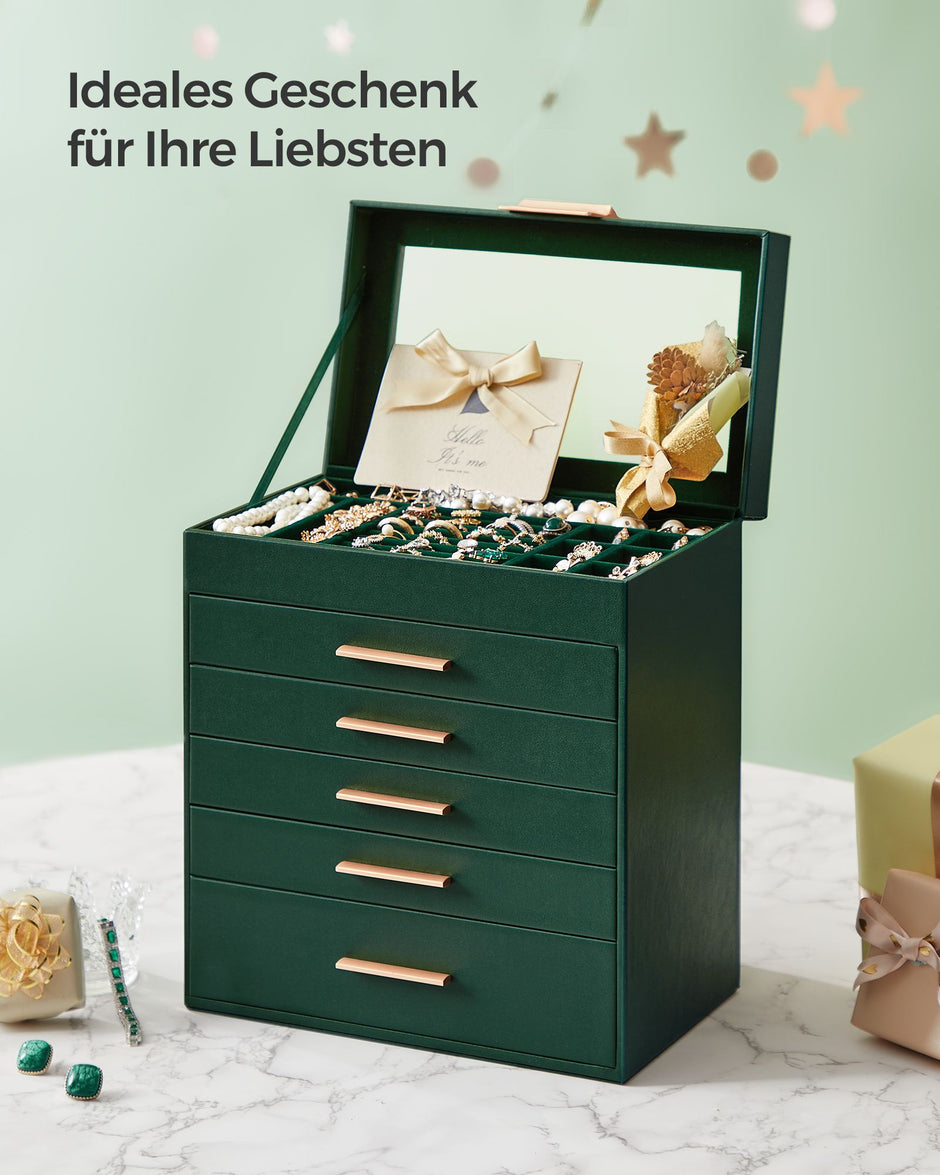 Schmuckschachtel-5 Schubladen-Modern-Bosgroen-Goud