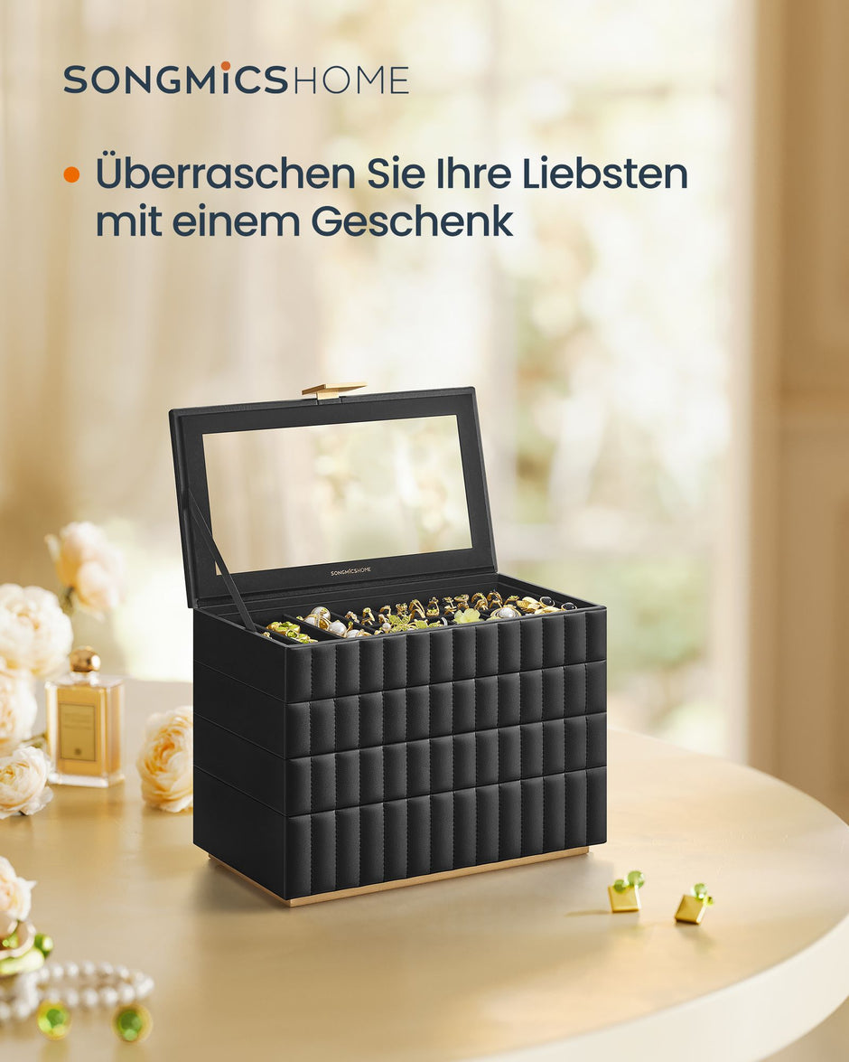 Schmuckschachtel mit Spiegel und 4 Levels Tinte Schwarz schwarz