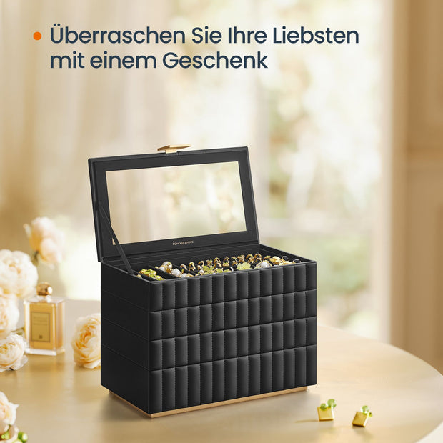 Schmuckschachtel mit Spiegel und 4 Levels Tinte Schwarz schwarz