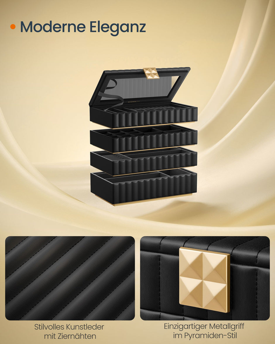 Schmuckschachtel mit Spiegel und 4 Levels Tinte Schwarz schwarz