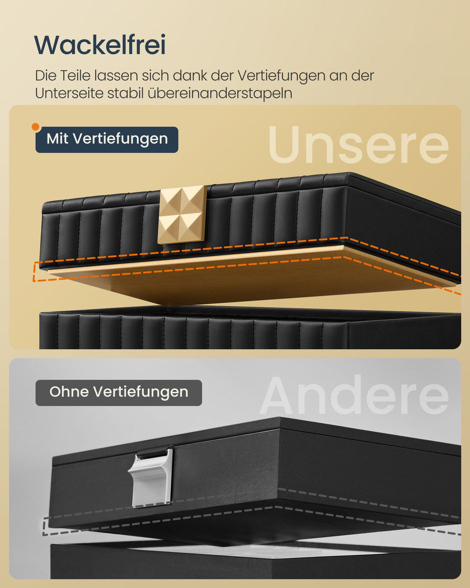 Schmuckschachtel mit Spiegel und 4 Levels Tinte Schwarz schwarz