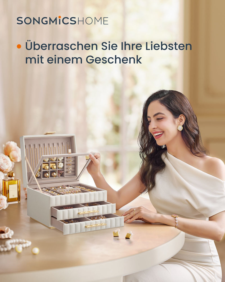Songmics Home Anah Collection - Schmuckschachteln mit Mirror 3 Levels Wolkwit