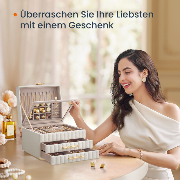 Songmics Home Anah Collection - Schmuckschachteln mit Mirror 3 Levels Wolkwit