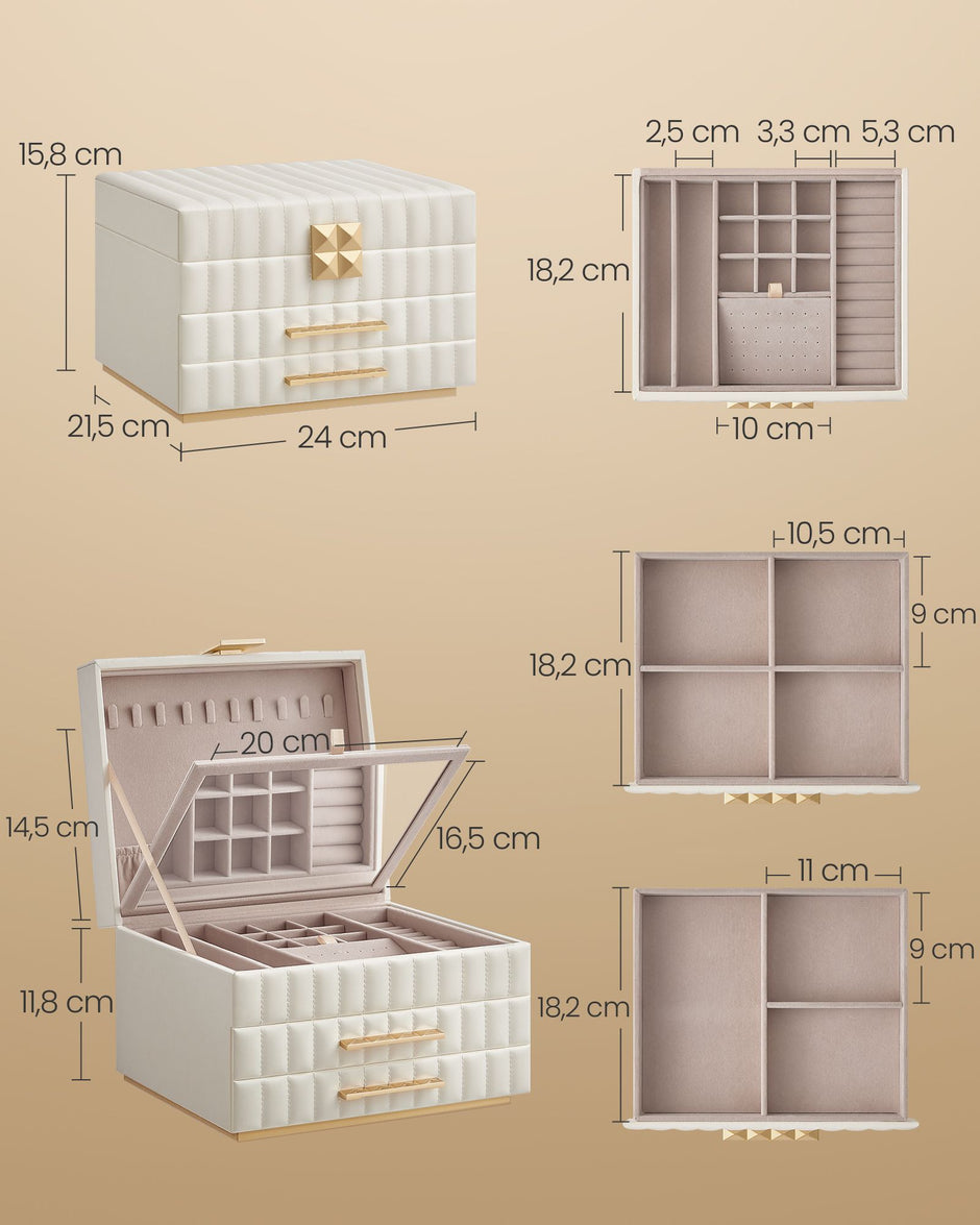 Songmics Home Anah Collection - Schmuckschachteln mit Mirror 3 Levels Wolkwit