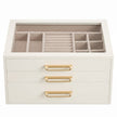 Sieradendoos - Met Glazen Deksel en Meerdere Vakken - Wit en beige - 24 x 16 x 12,5 cm