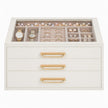 Sieradendoos - Met Glazen Deksel en Meerdere Vakken - Wit en beige - 24 x 16 x 12,5 cm
