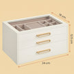 Sieradendoos - Met Glazen Deksel en Meerdere Vakken - Wit en beige - 24 x 16 x 12,5 cm