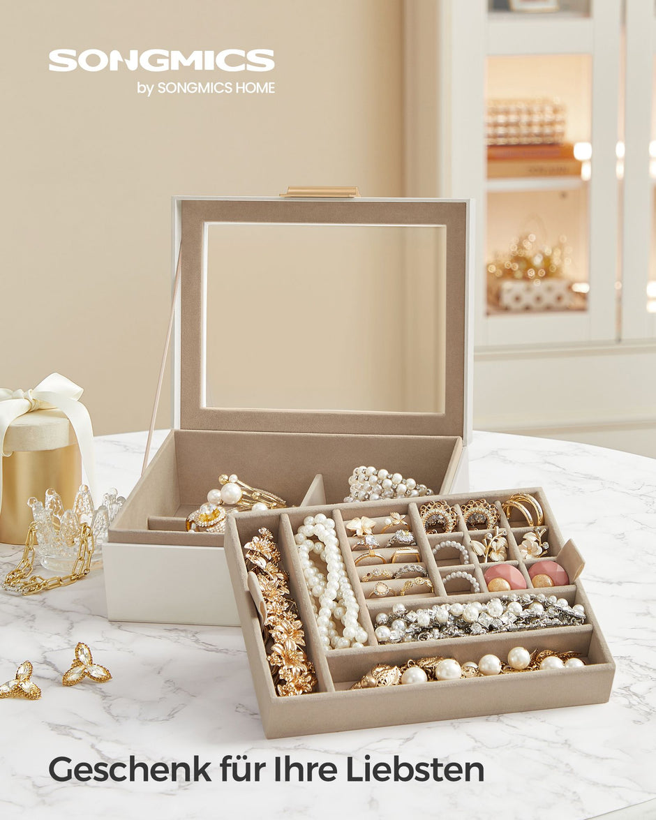 Schmuckschachtel - 2 Level - Weißglasdeckel