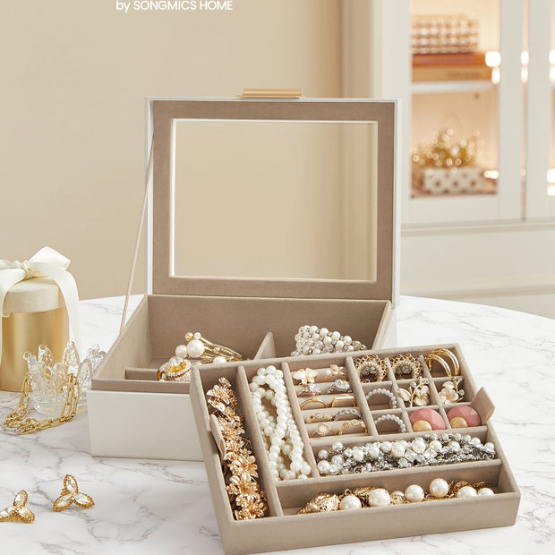 Schmuckschachtel - 2 Level - Weißglasdeckel